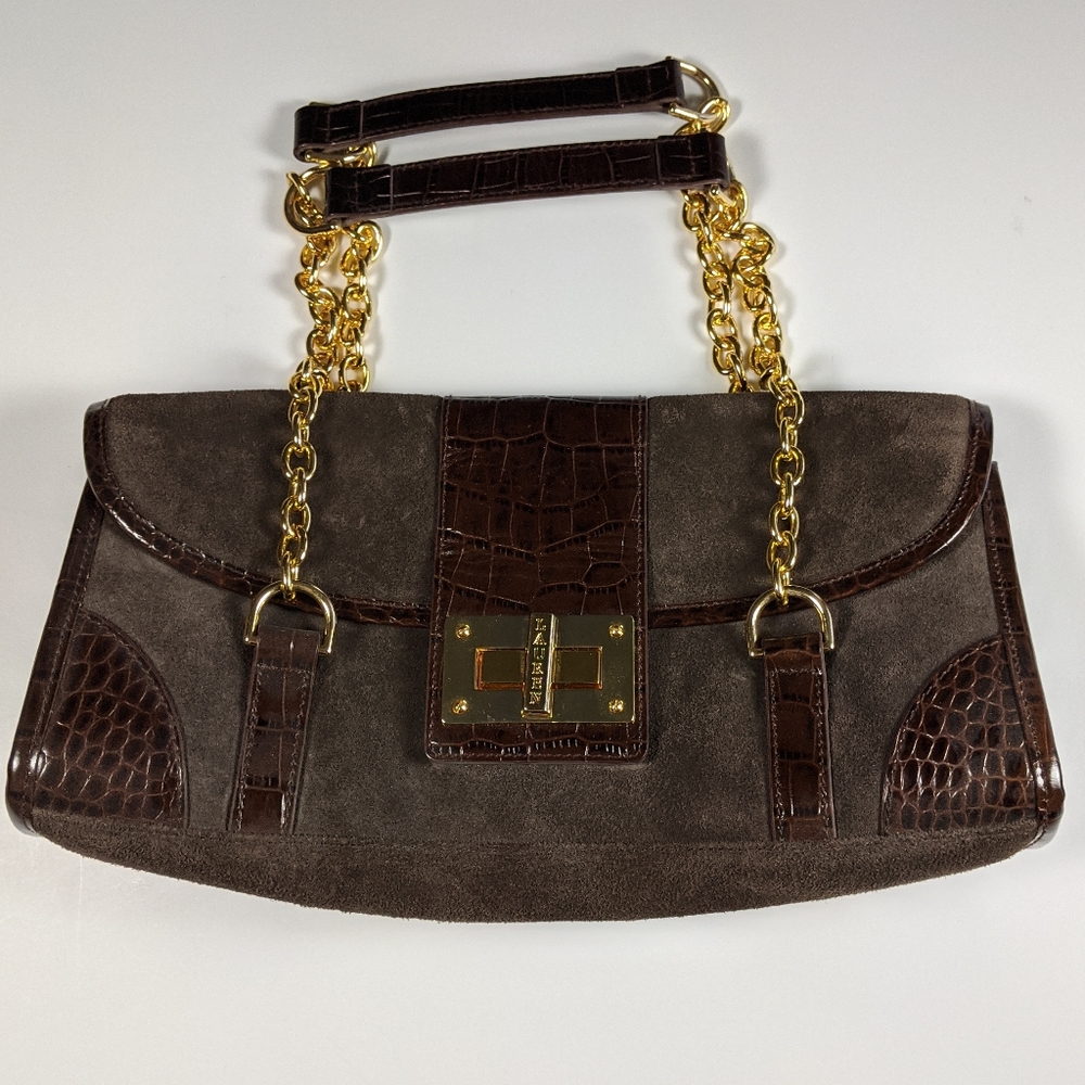 Lauren Ralph Lauren Brown Suede Purse Handbag Gold
